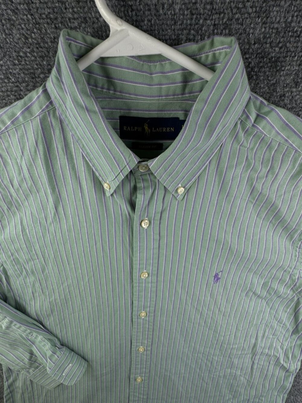 Ralph Lauren Long Sleeve Button Up Cotton Green Purple Striped 17 34/35 Classic